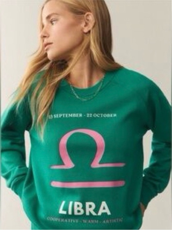 Anthropologie Sweaters - Anthropologie Green Sweatshirt with Pink Libra Graphic